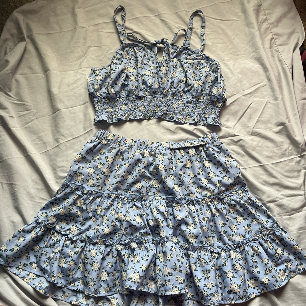 Floral Blue Skirt Set